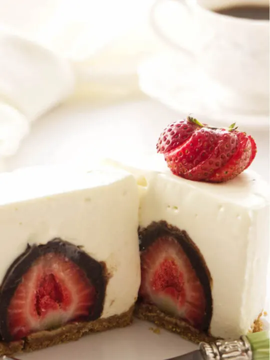 chocolate covered strawberry inside a cheesecake.