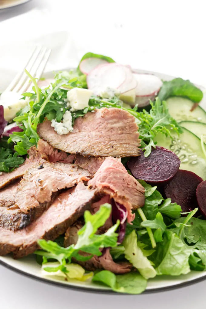 Close up view of grilled Tri-tip salad