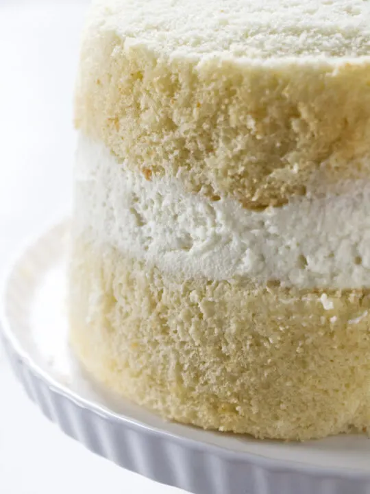 White chocolate mousse sandwiched between two layers of cake.
