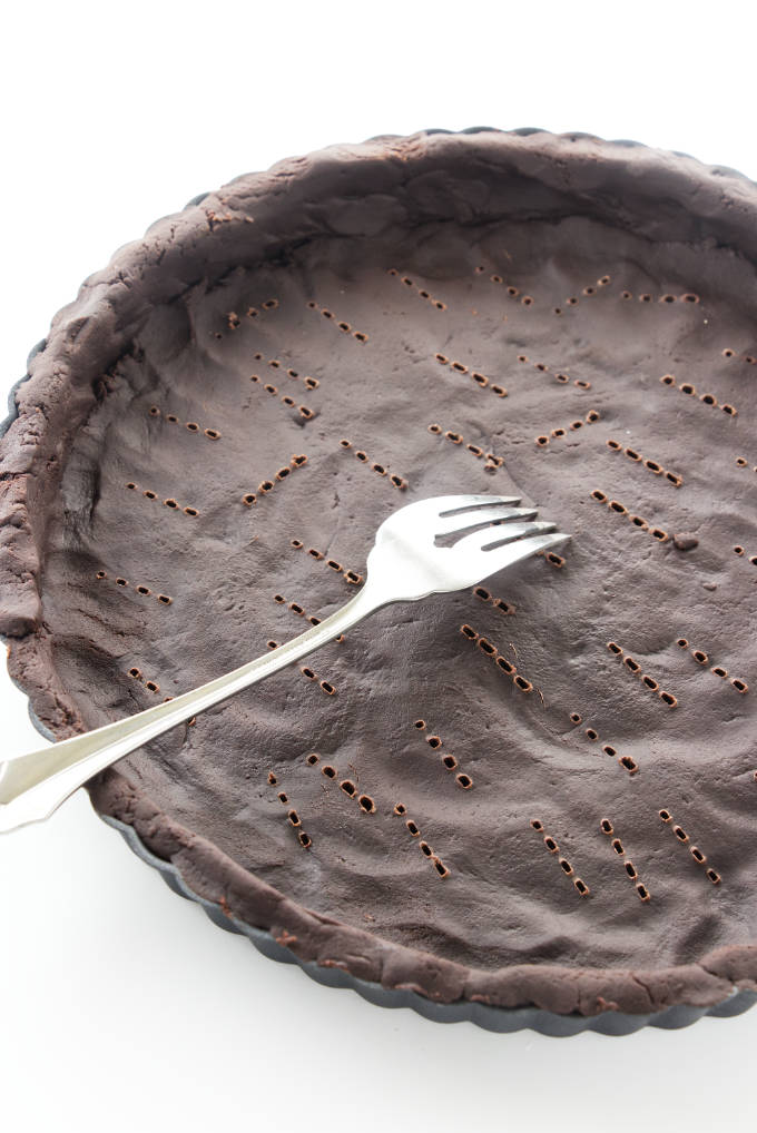 Chocolate shortbread being prepped for the oven.