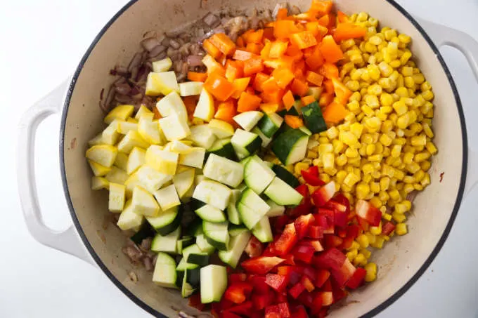 Vegetables in a skillet.