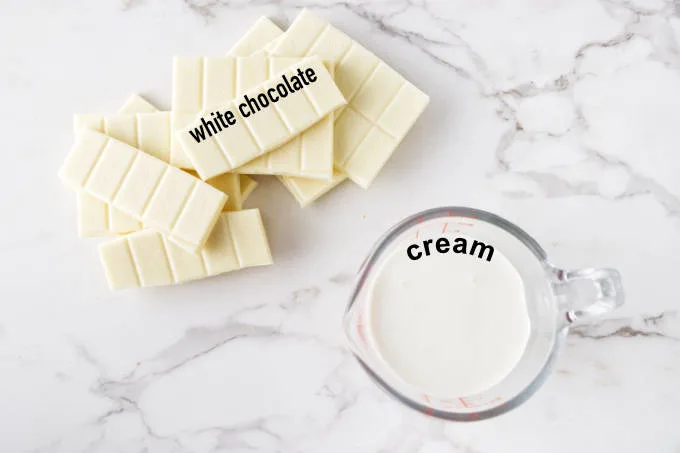 Ingredients needed for white chocolate ganache.