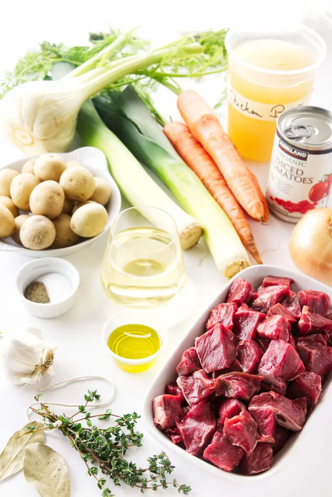 Ingredients for lamb and vegetable soup