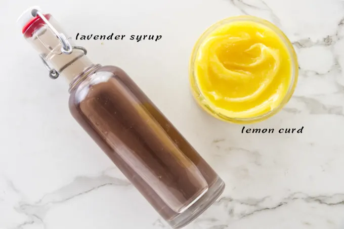 Lemon curd and lavender syrup used in the lemon lavender cake.