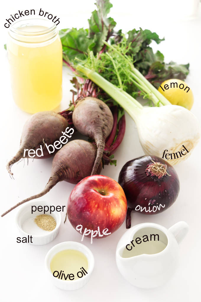 Ingredients for roasted red beet soup