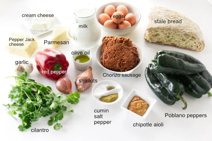 Ingredients to make Poblano=Chorizo Strata