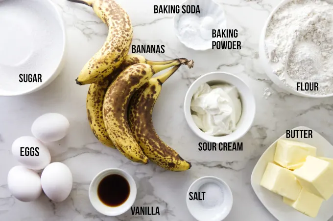 Ingredients for a double layer banana cake.