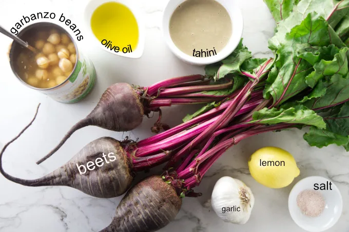 Ingredients used to make red beet hummus.