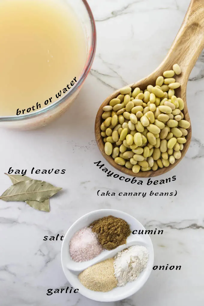 Ingredients used for Instant Pot Mayocoba beans.