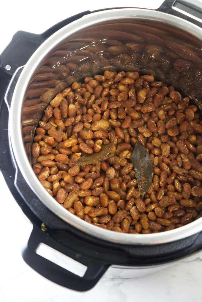Mayocoba beans freshly cooked in an Instant Pot.