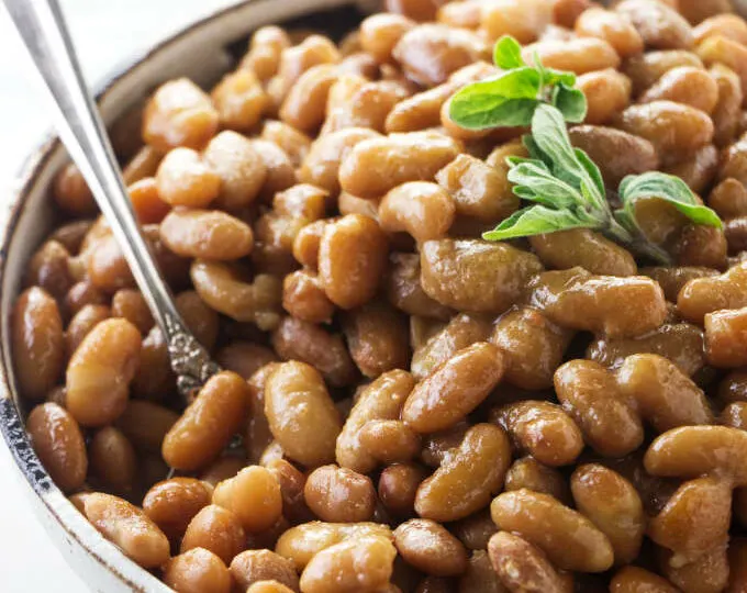 Mayocoba beans in a serving bowl.
