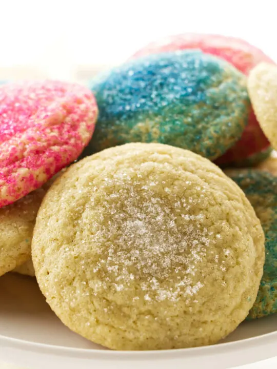 Soft sugar cookies with pink and blue sugar.