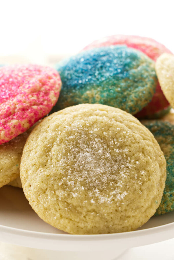 Soft sugar cookies with pink and blue sugar.