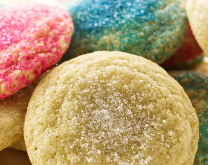 Soft sugar cookies with pink and blue sugar.