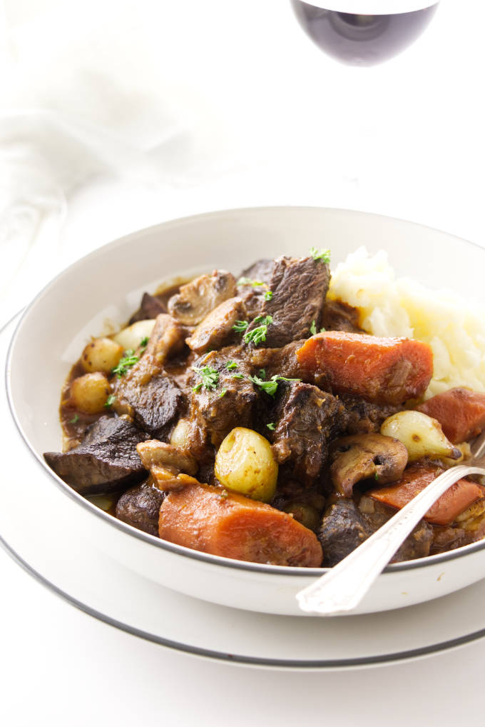 close up view of beef burgundy