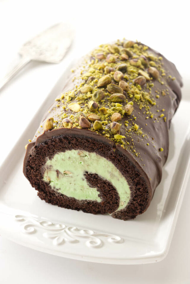 Chocolate and Pistachio Ice Cream Cake Roll Savor the Best