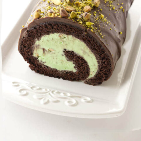 Chocolate and Pistachio Ice Cream Cake Roll image