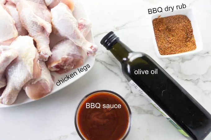 Ingredients needed for BBQ oven baked chicken legs.
