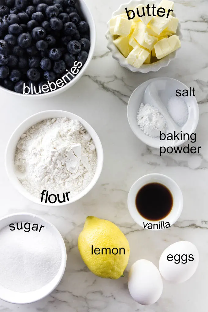 Ingredients used for blueberry buckle cake.