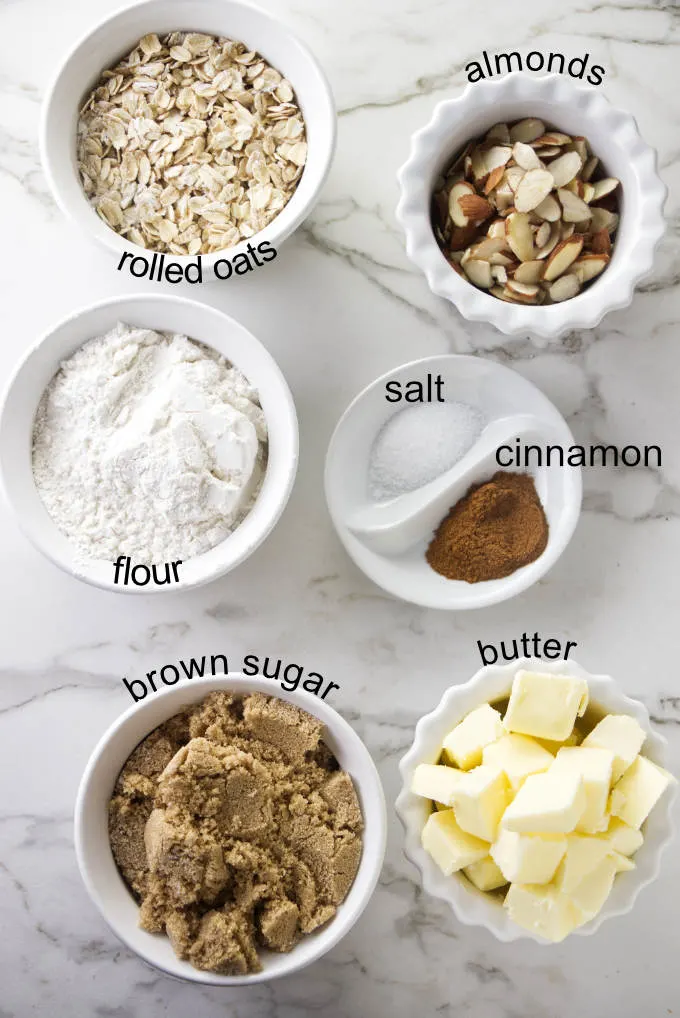 Ingredients used for the streusel topping on a blueberry buckle.