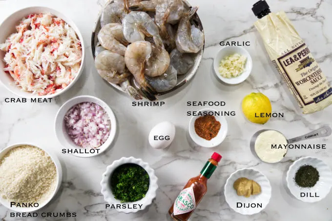 Ingredients needed for crab stuffed shrimp.