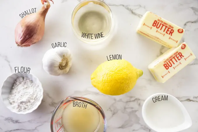 Ingredients used to make lemon garlic butter sauce.