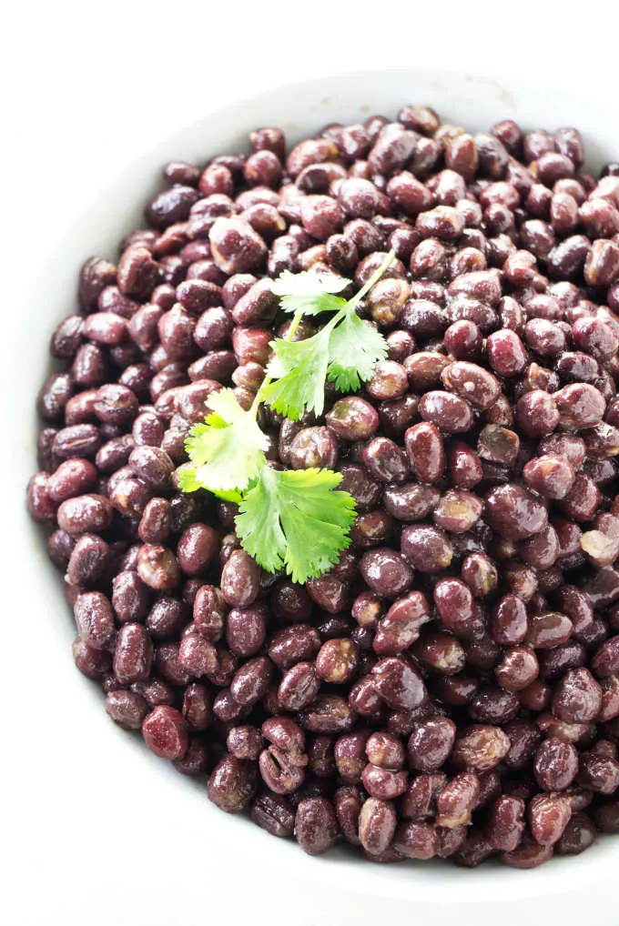 Red adzuki beans in a serving dish.