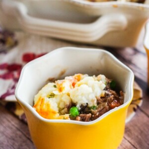 A dish filled with cottage pie casserole.