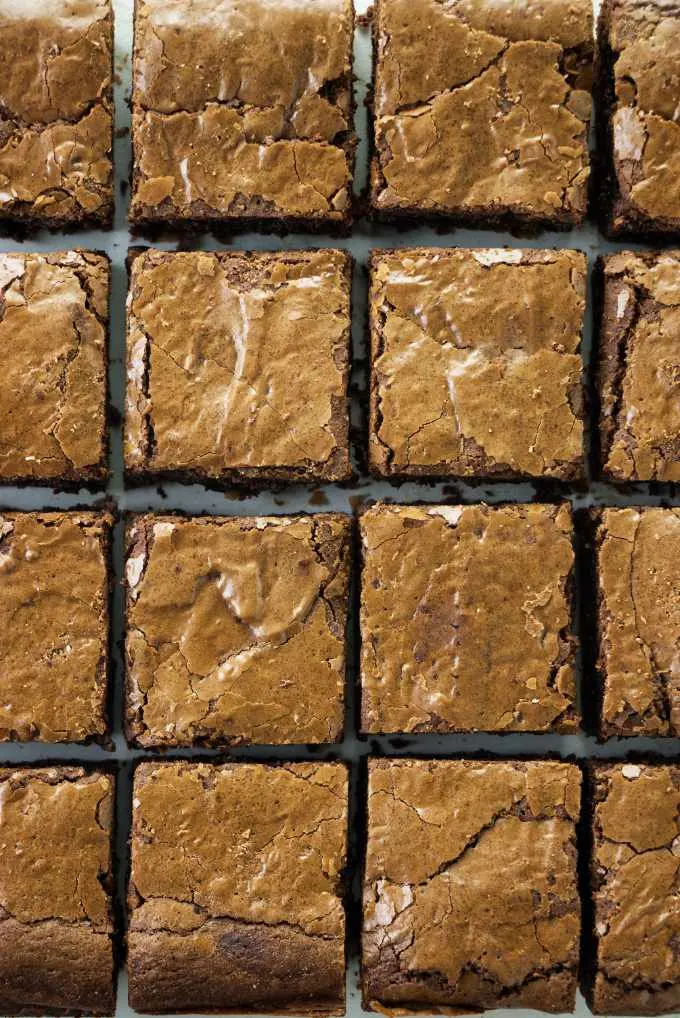 Triple chocolate brownies cut into squares.