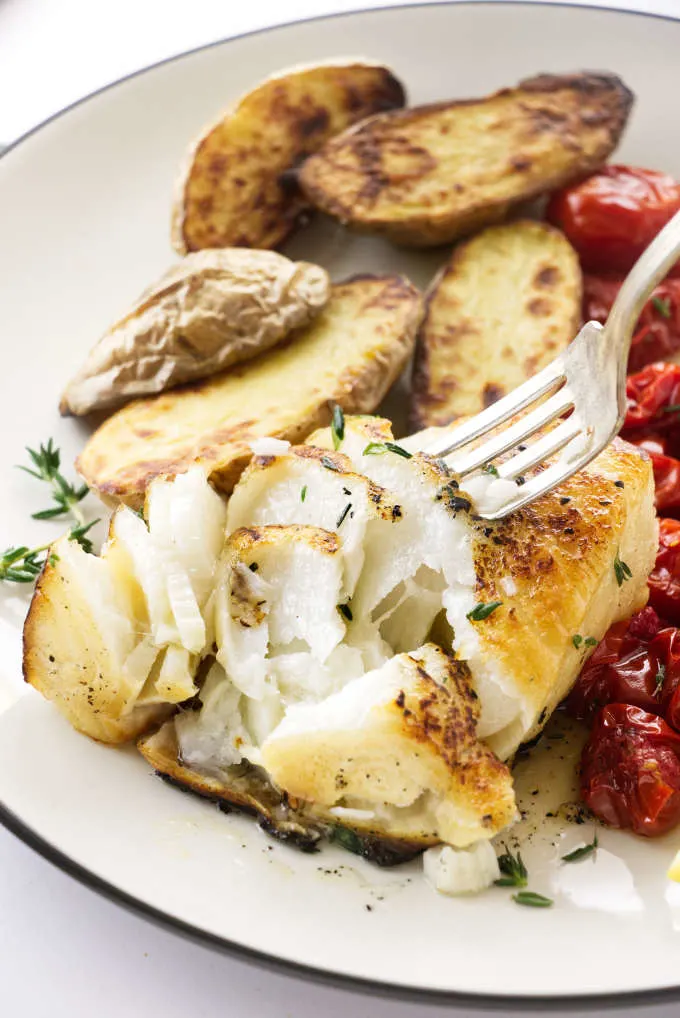 Serving of Chilean Sea Bass showing flaky flesh