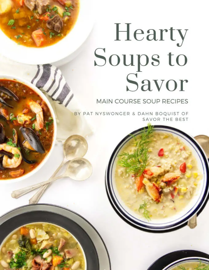 A photo showing the cover of a soup cookbook.