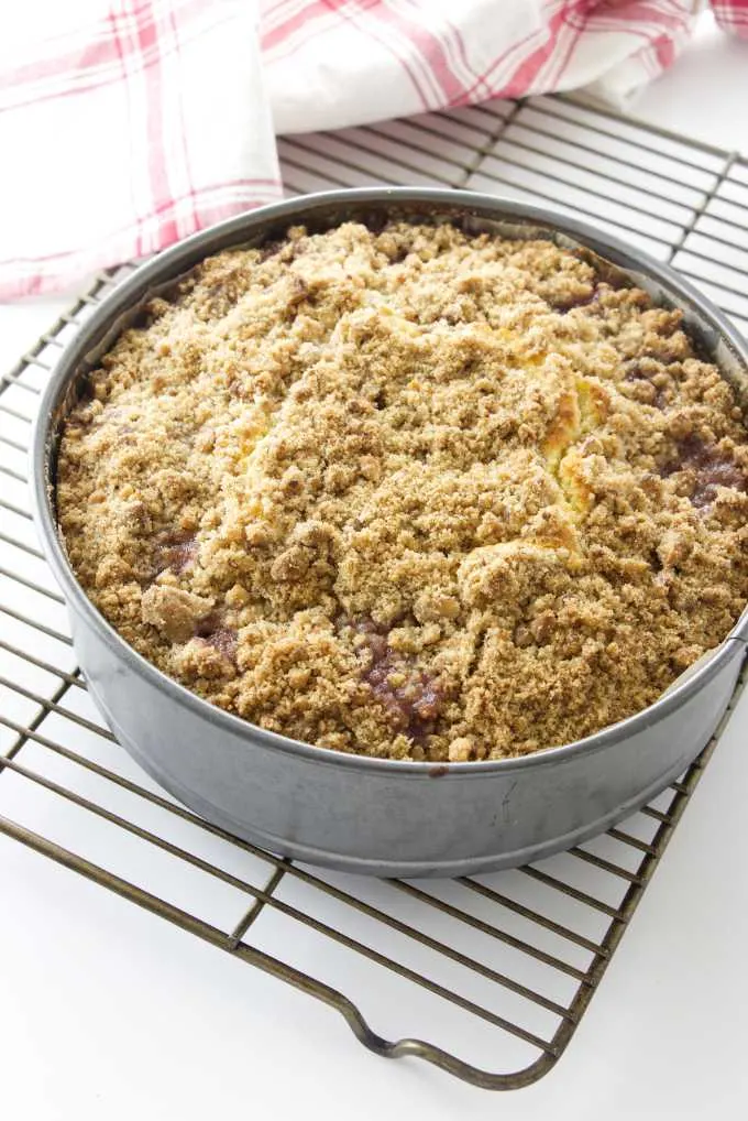 Overhead of baked Fig Cake on a cooling rack