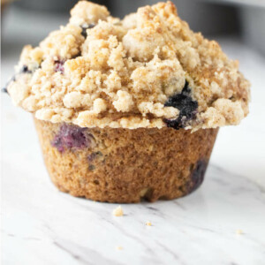 A banana blueberry muffin fresh out of the oven.