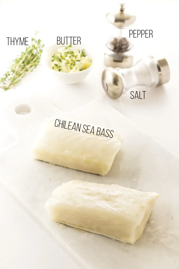 Ingredients needed for a Chilean sea bass recipe.