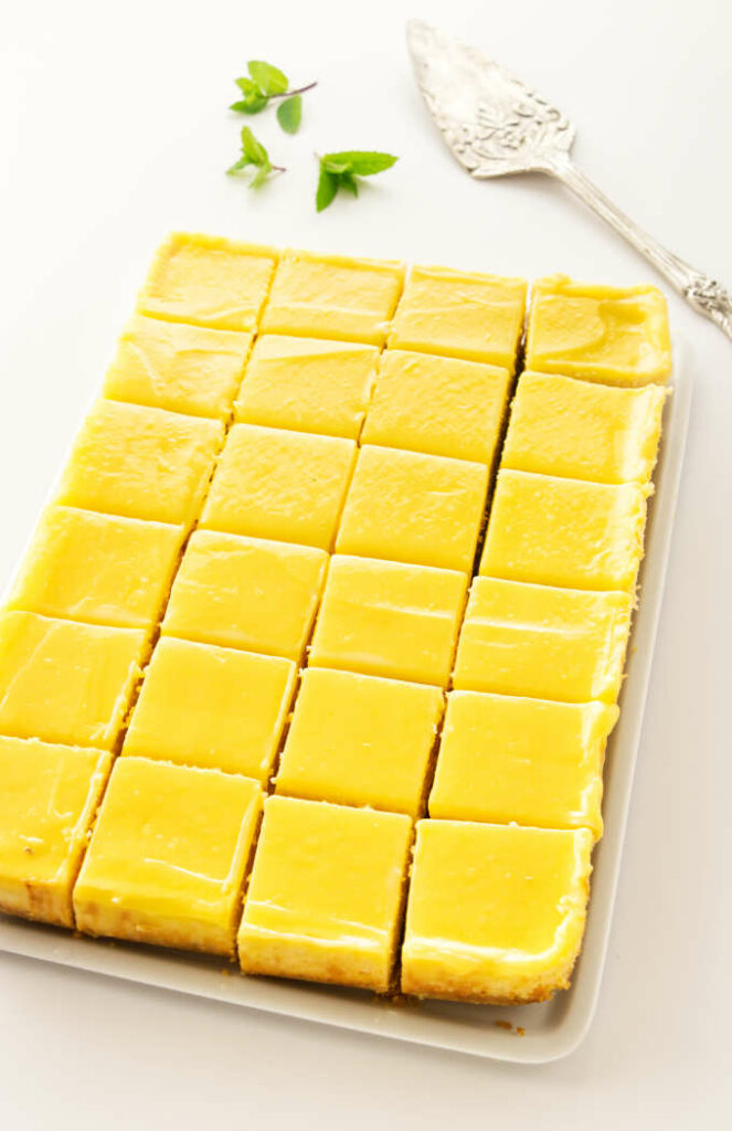 lemon cheesecake cut into serving sizes