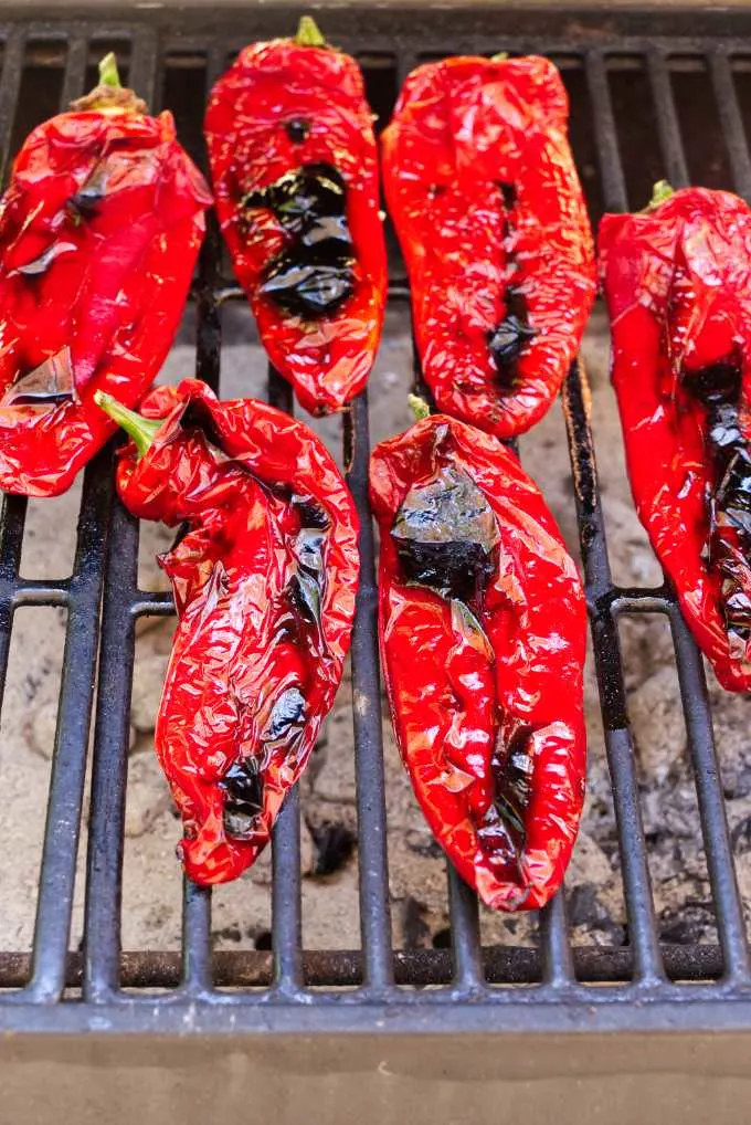 Carmen Italian sweet peppers on a hot grill.