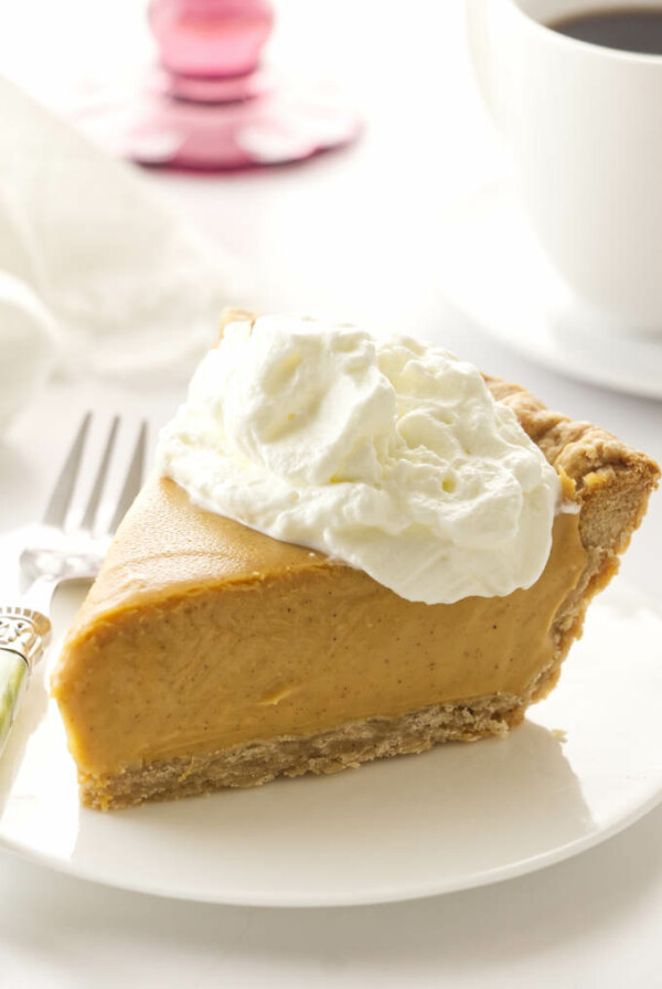 Closeup photo of a slice of Butterscotch Cinnamon Pie