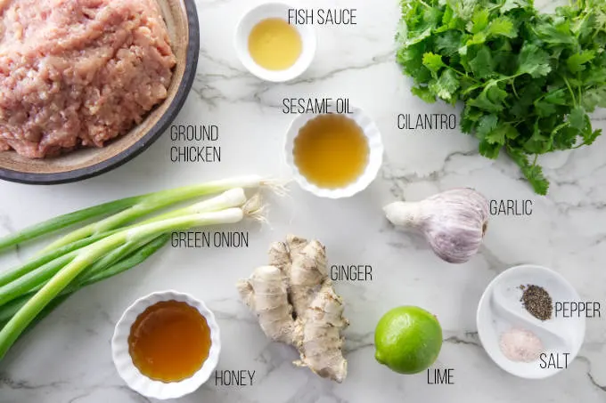 Ingredients needed to make chicken banh mi meatballs.