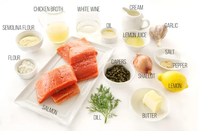 Ingredients for lemon salmon piccata