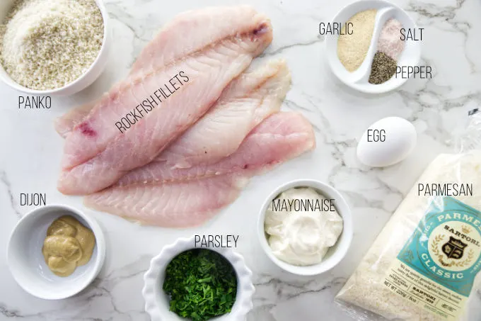 Ingredients needed for pan fried rockfish recipe.