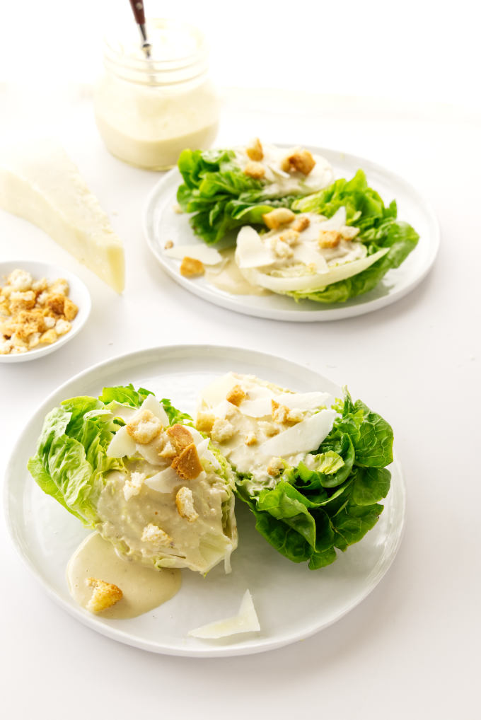 two servings of Little Gem Caesar Salad
