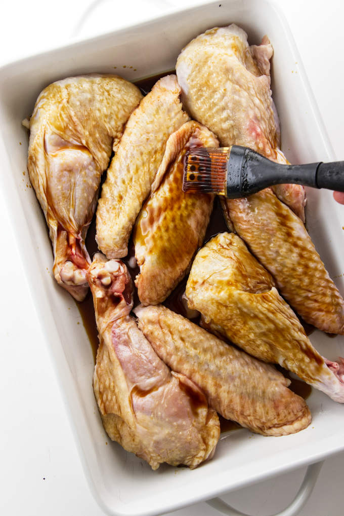 Turkey wings in baking dish