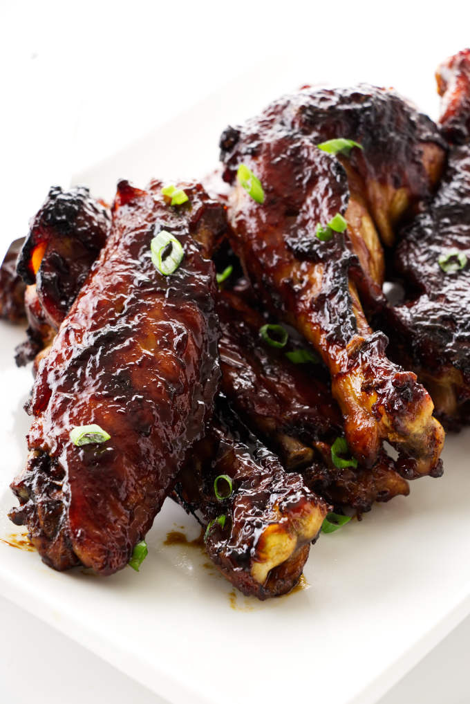 Close up view of sticky teriyaki turkey wings