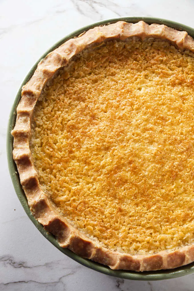 A freshly baked coconut pie.