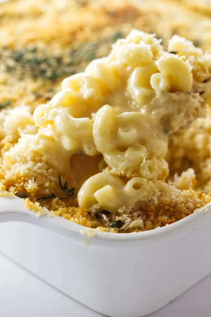 A spoonful of creamy mac and cheese.