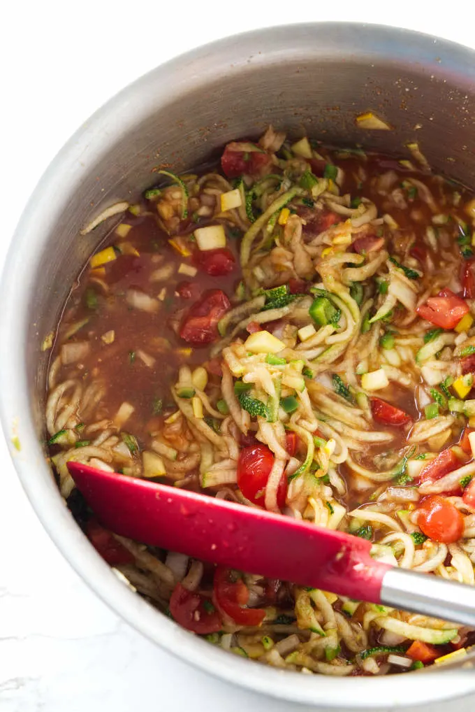 Zucchini salsa in a pot.