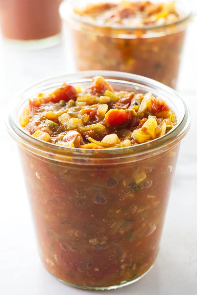 Jars of zucchini salsa.