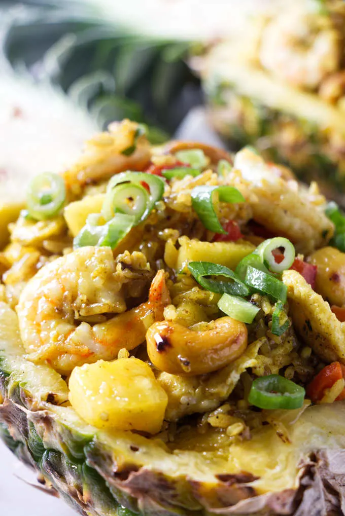 A serving of pineapple shrimp fried rice.