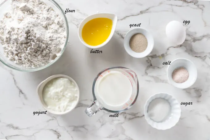 Ingredients used to make naan bread.