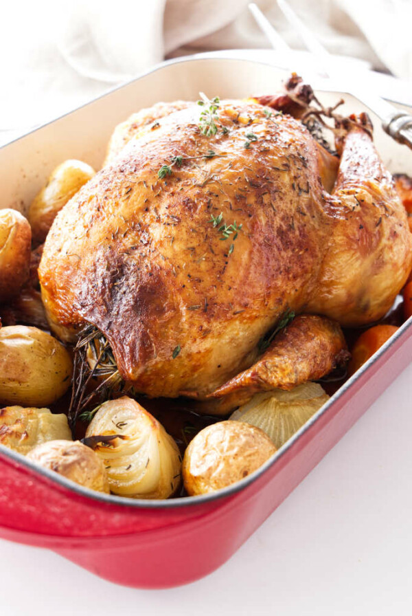 Close up view of Roasted Chicken and Vegetables